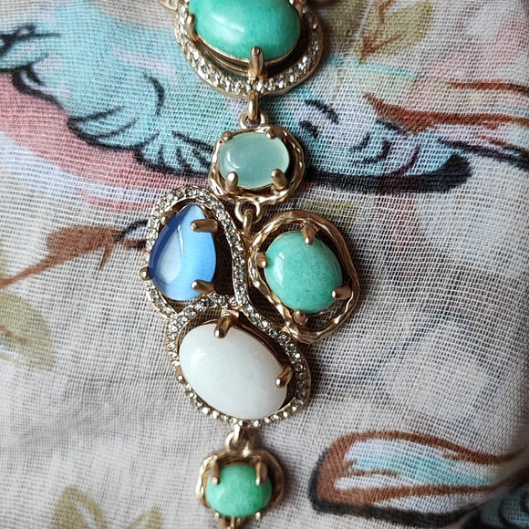 Badgley Mischka Ann Taylor Toggle Clasp Genuine Stones Bracelet Gold Tone Beachy - Picture 6 of 13